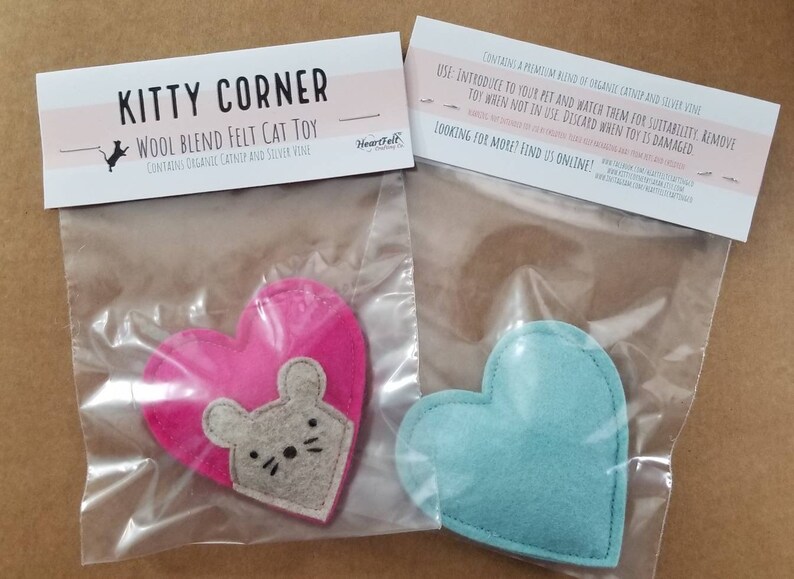 Mouse Heart Catnip Cat Toy Hot Pink Felt Heart Catnip Silver Etsy