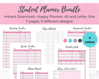 Student Planner Bundle Printable, School Planner, Bullet Journal Printable, Student Organizer, College Planner - A5, Happy Planner, & Letter