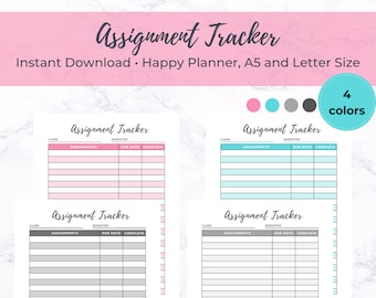 Student Assignment Tracker Printable, Homework Planner, Assignment Planner, Homework Tracker, College Planner - A5, Happy Planner, & Letter