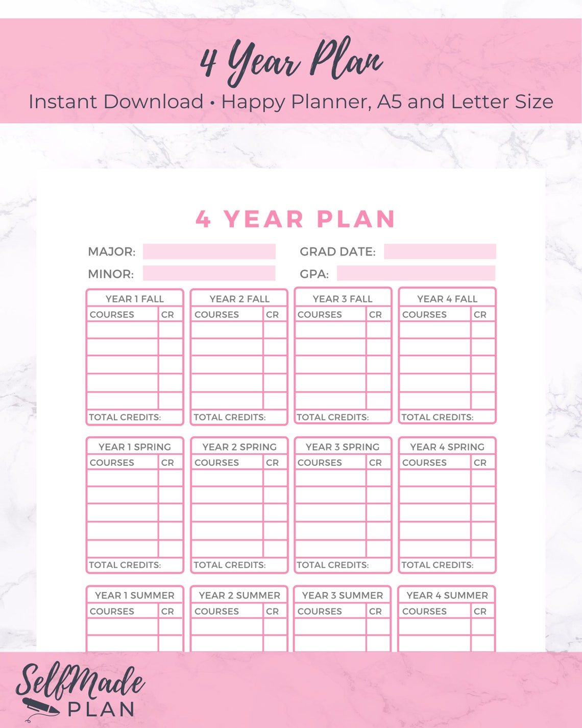 College 4 Year Plan, College Class Organizer, College Organization