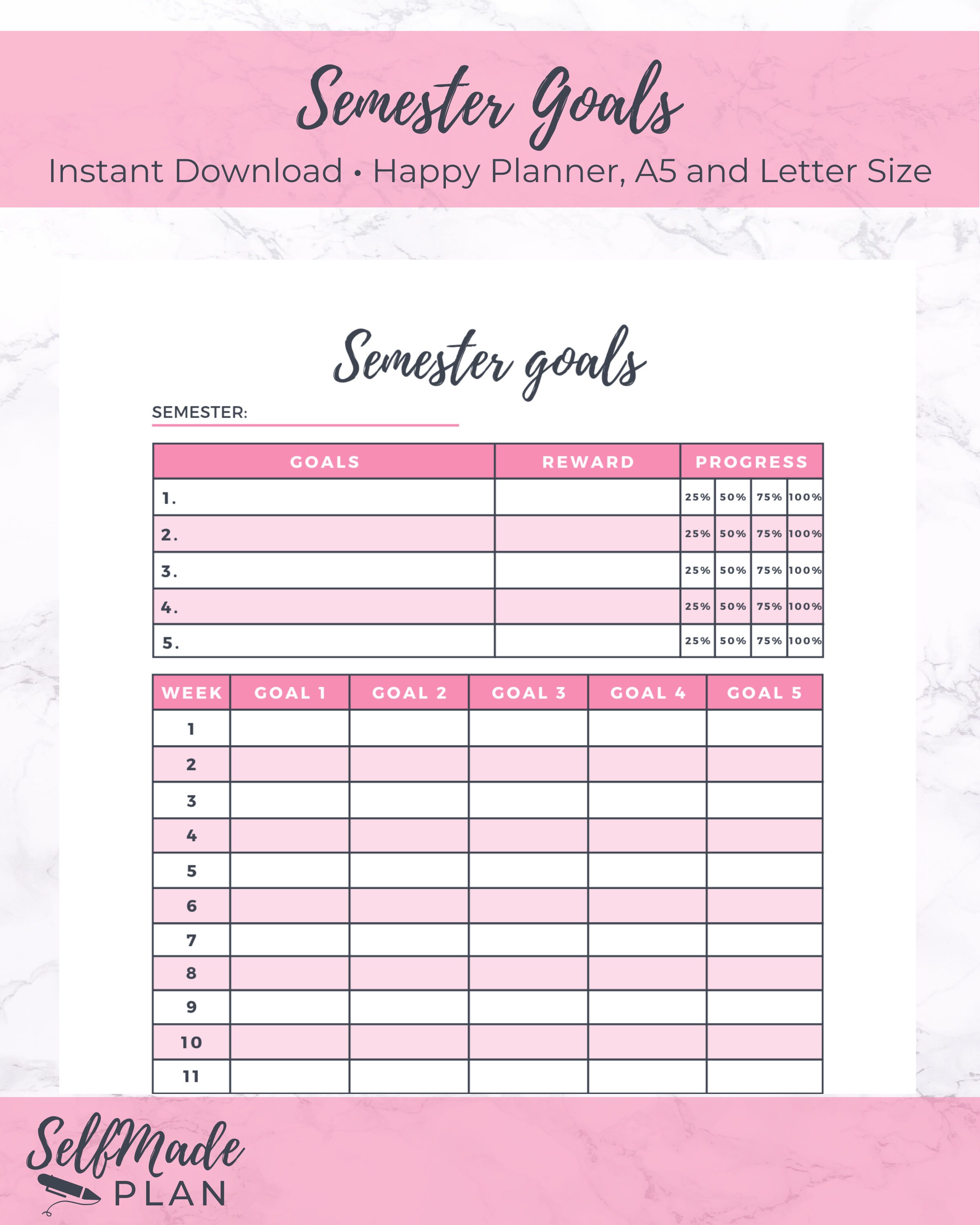 Semester Goals Printable School Planner Student Printable Etsy