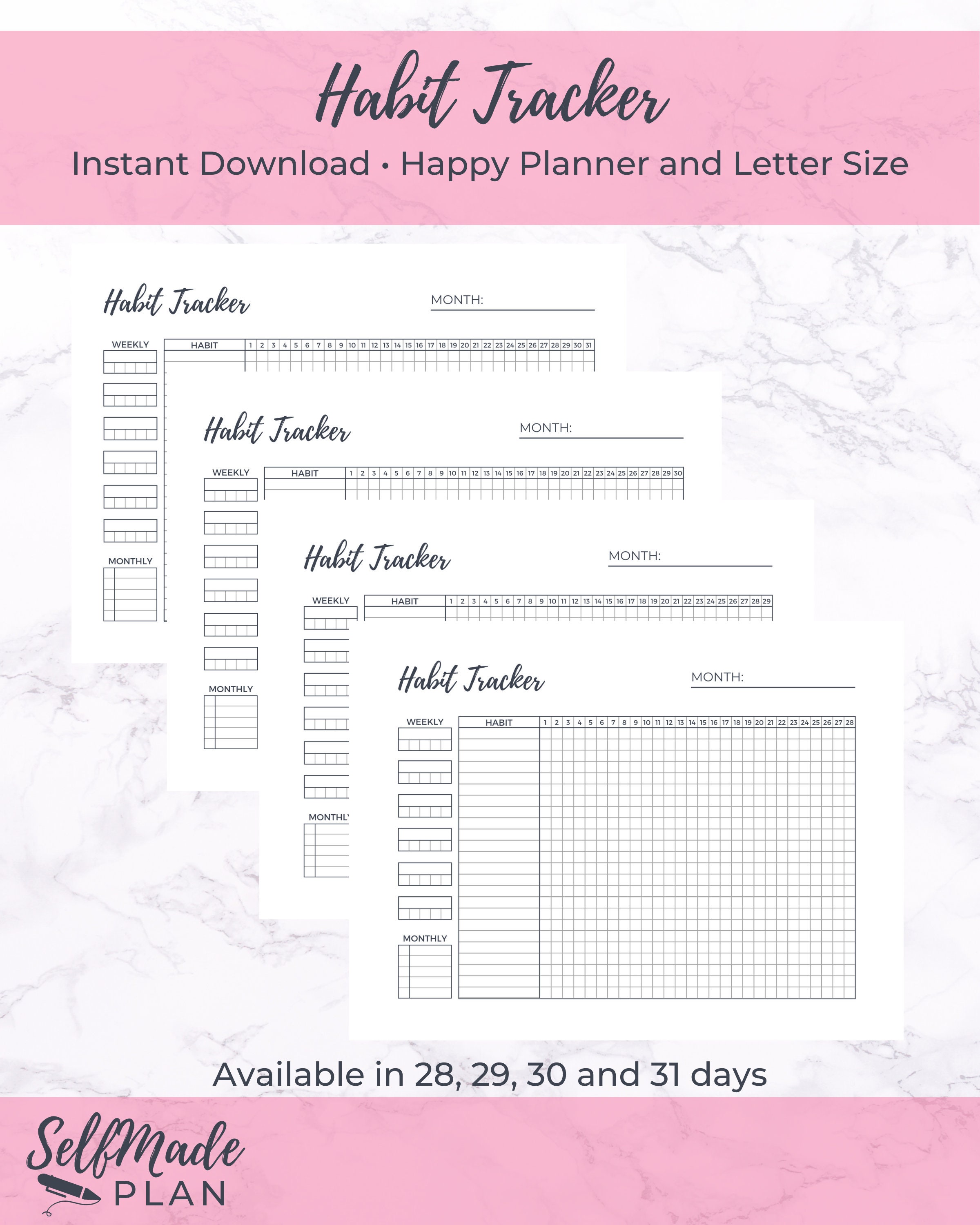 Habit Tracker Printable Monthly Weekly Daily Planner - Etsy