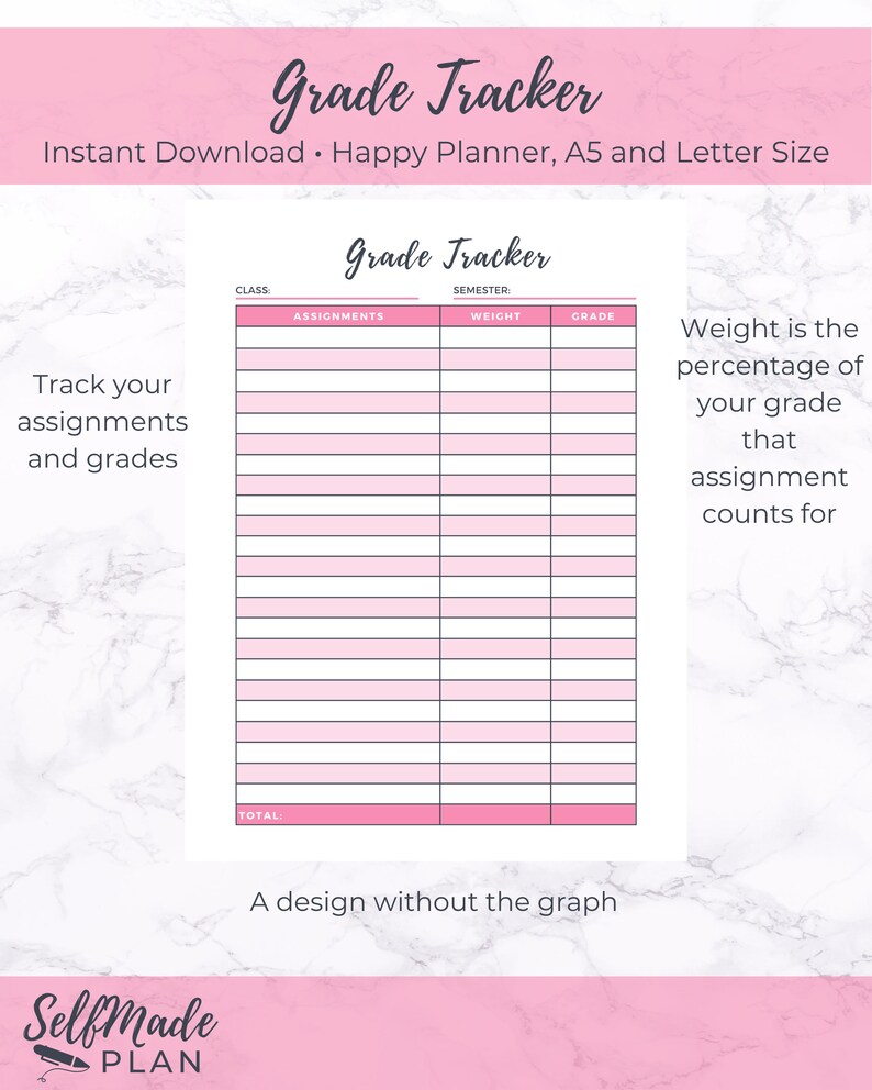 Student Grade Tracker Printable School Planner Bullet - Etsy Israel