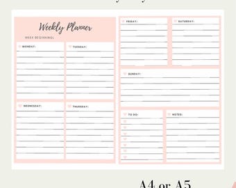 digital and printable weekly planner girly pink