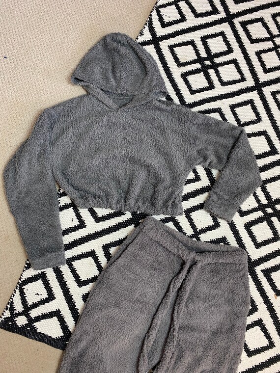 Crop Hoodie Joggers u0026 Matching Scrunchies. Fluffy Lounge Wear - Etsy