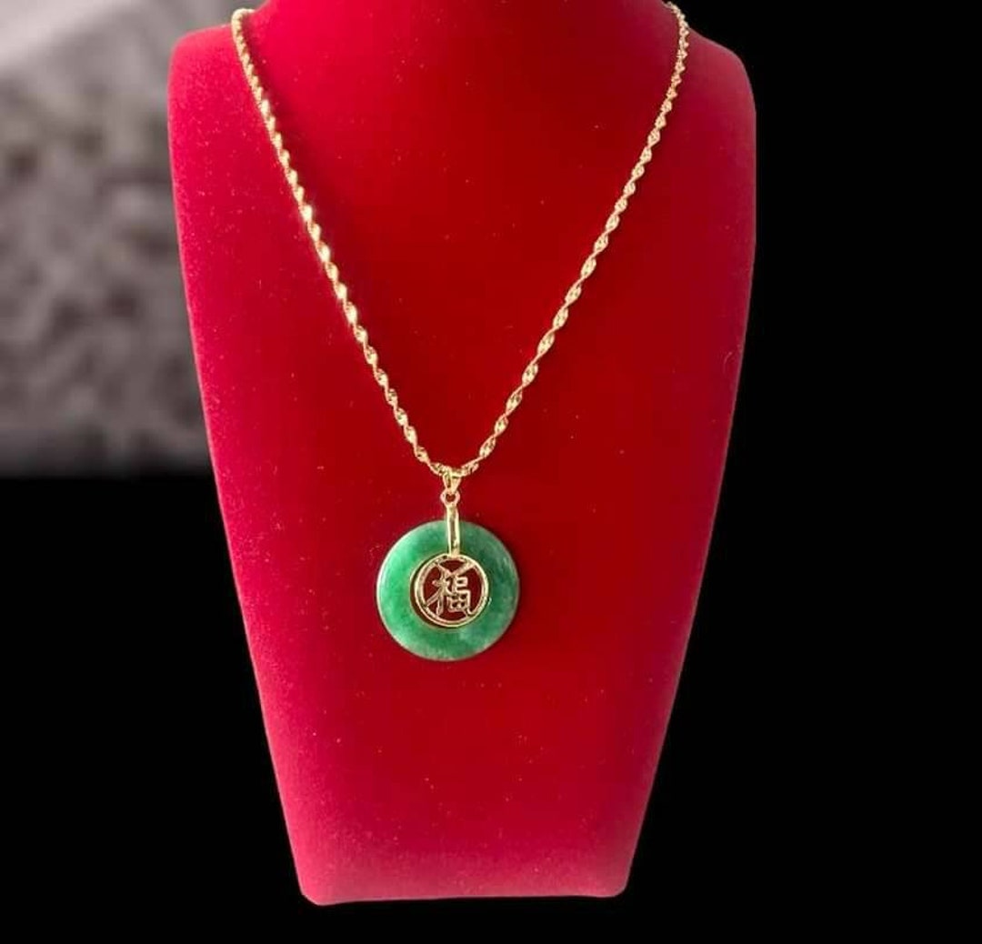Jade Necklace, Good Luck Jade Circle, Good Fortune Jade Necklace, Green