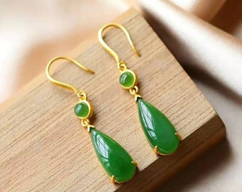 Jade Earrings, Genuine Jade Earrings, Dangle Earrings For Women, Drop Earrings, Green Jade Earrings, Tear Drop Earrings, Gift For Her