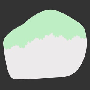 May include: Abstract illustration of a light green shape over a white shape, against a dark gray background. The light green shape has a scalloped edge. The shapes are simple and graphic.