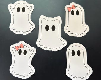 Naklejki w kształcie ducha, upiorny sezon, urocze, ręcznie robione, halloweenowe, słodki kociak, duch, kokarda, duch, artykuły papiernicze, prezent