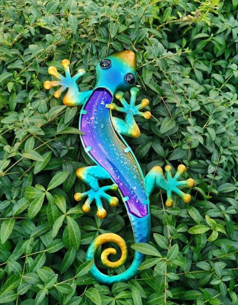 Metal Gecko Lagarto colorido pared arte para jardín decoración | Etsy