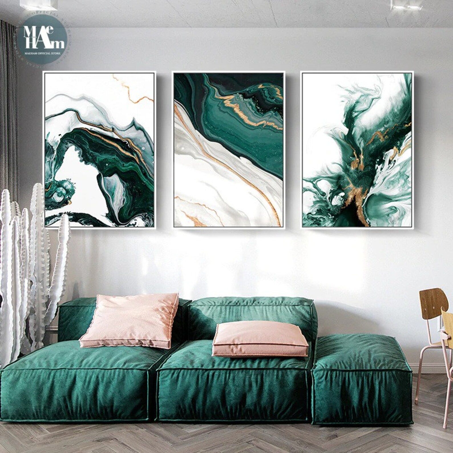 Emerald Set Of Canvas Art Green Printed Cotton Canvas Wall Etsy