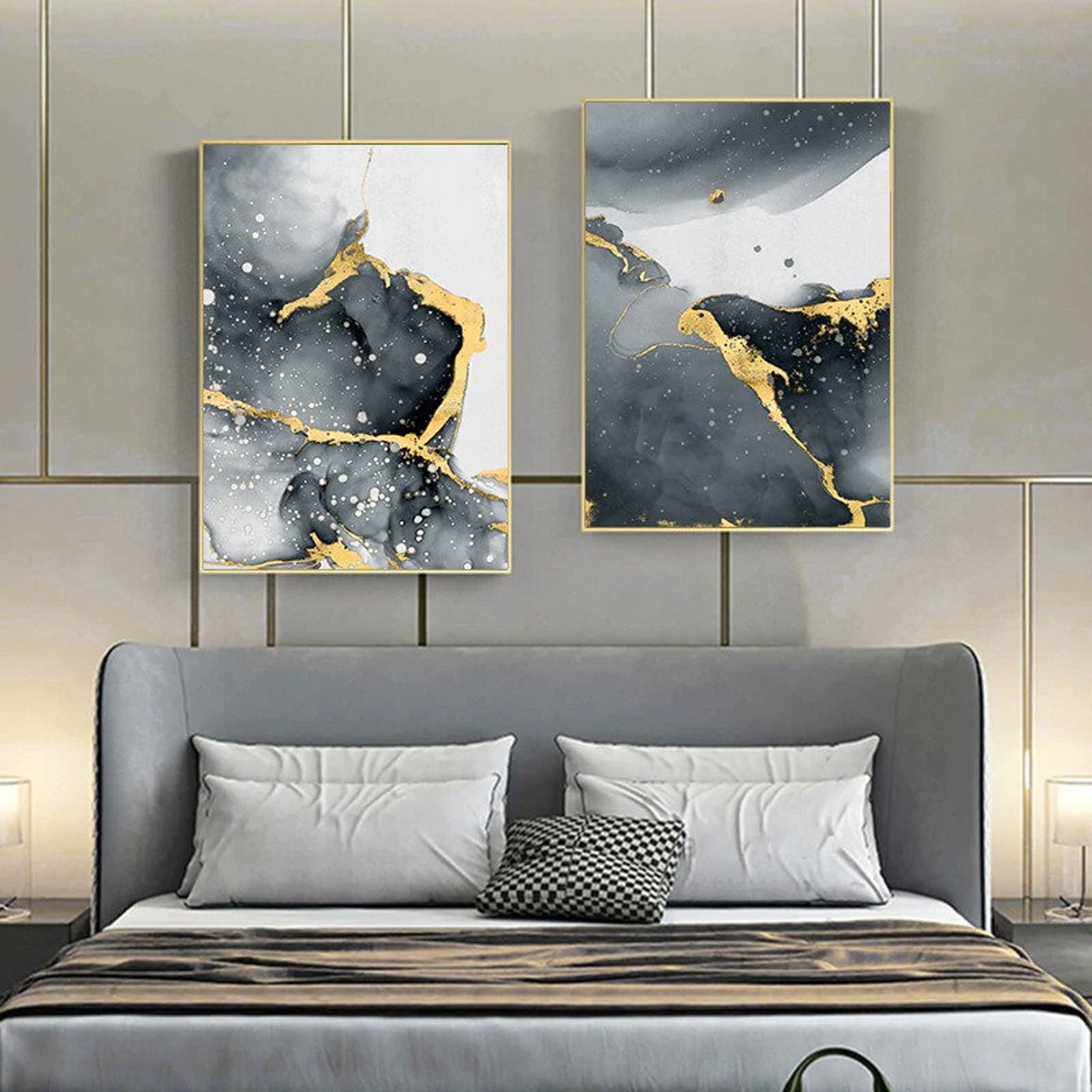 Black and gold canvas art marble wall decor Marble in art Etsy