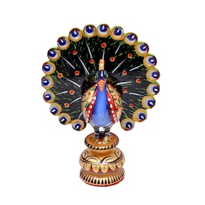 Wood Peacocks for Altar Decoration, Decoration for Altar - Hand Painted Metal statu ( 5 inches )