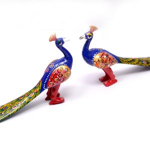 Set of 2 Metal Peacocks for Altar Decoration, Decoration for Altar - Hand Painted Metal statu ( 6 inches )