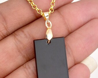 Natural Black Spinel Gemstone Pendant, With Gold Plated Chain Necklace Gemstones