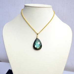 Natural Labradorite Gold plated Necklace, Checker Cut Labradorite Pendant, Labradorite jewelry, Women gift, Gift for mom