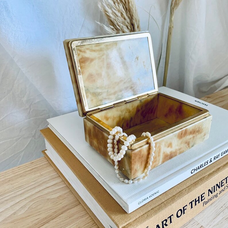 Vintage Gold Marble Jewellery Trinket Box