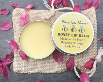 Beeswax lip balm in gift bag. Honey lip balm, natural lip balm, bees wax lipbalm gift, eco-friendly unique / unusual present