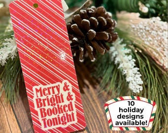 Holiday Bookmark Bundle - Festive Christmas Holographic Laminated Gift Set, Bookish Stocking Stuffers
