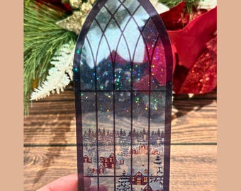 Stained Glass Holiday Bookmark -  Festive Christmas Holographic Laminated Gift Set, Bookish Stocking Stuffers