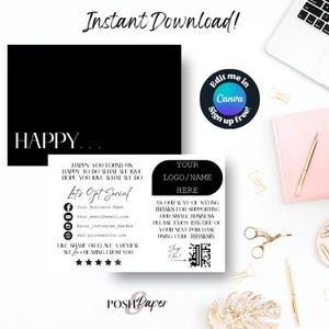 Business Thank You Card Editable Canva Template, QR Code, Customizable Packaging Insert, 4x6" Romantic Printable Postcard, Simple minimalist