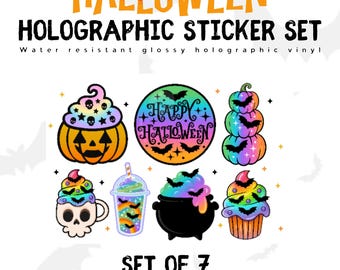 Holographic Halloween Sticker Sheet, Set of 6 Holographic Glossy Water Resistant Vinyl