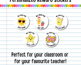 Personalized Teacher Reward Stickers for: Custom Name, 1" Matte Vinyl