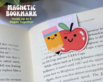 Magnetic Bookmark: Pencil and Apple, Teacher or School Gift, Page Holder, Holographic