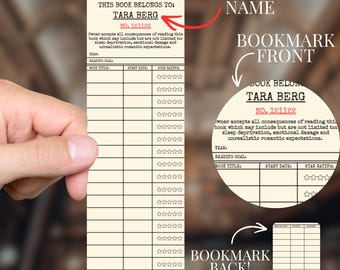 Library Card Bookmark - Customize with Name, Catalogue Card, Reading & Book Tracker