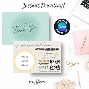 Summer Thank You Card Editable Canva Template, QR Code, Customizable Customer Business Packaging Insert, 4x6", Bright Fun Printable Postcard