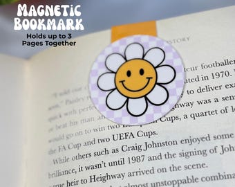 Magnetic Bookmark: Hippie Flower Power Happy Face, Page Holder, Holographic