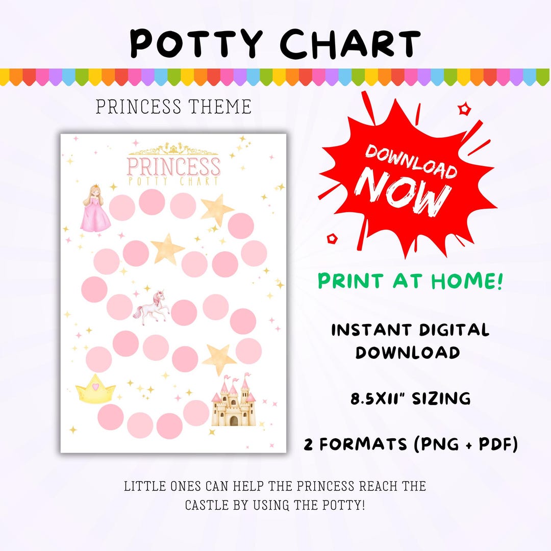 Princess Potty Training Chart, Instant Printable Download in PNG or PDF