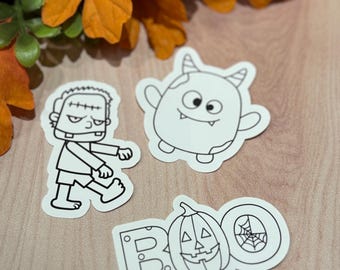 Color-Your-Own Halloween Sticker Pack: Family DIY Craft Activity