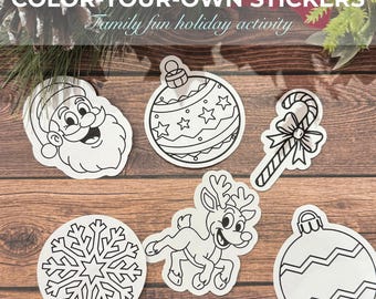 Christmas Color-Your-Own Sticker Pack: Family DIY Craft Activity