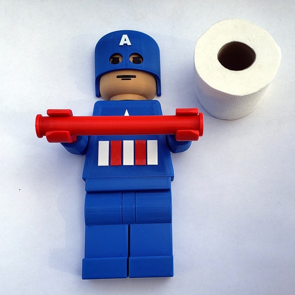 Porte-papier hygiénique Marvel Comics Captain America | Capitaine Amérique | Bandes dessinées Marvel | Décor de super-héros | Décor de salle de bain pour enfants | Imprimé en 3D