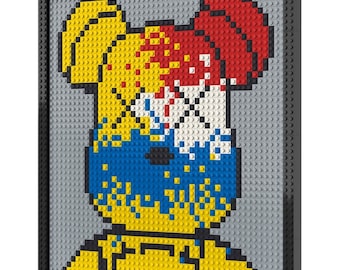 Pixel Art - Crazy Bear - Lego Style - Kit - 2304 Pieces - Wall Art - Fun Activity