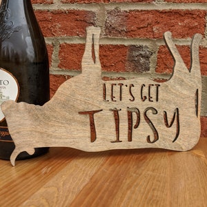 Let's Get Tipsy Wooden Cow Sign - Unique Handcrafted Bar Sign for Happy Hour and Entertaining