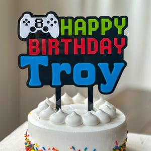 Personalized Video Game Birthday Cake Topper - Custom Gamer Theme Decoration
