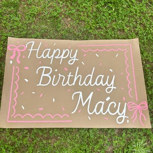 Custom Pink Bow Brown Paper Banner - Personalized Decor for Pink Coquette Birthday Party