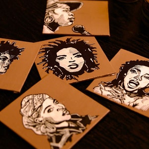 LAURYN HILL COASTERS, Acrílico pintado a mano sobre lienzo, pieza rara, uno de uno