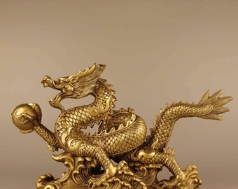 Statue de dragon faite main en laiton antique, décoration de bureau à domicile de personnalité