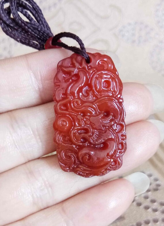 Natural red jade carved tiger amulet pendant E128