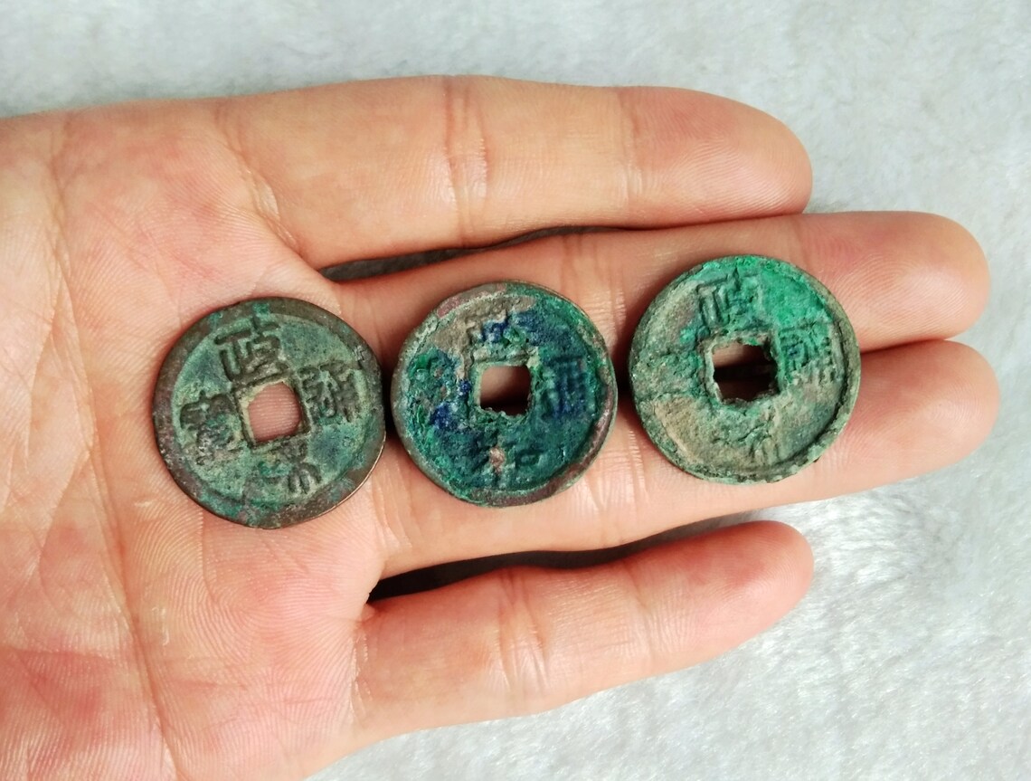 Antique Chinese Brass Coins with square holes 3 Different Etsy