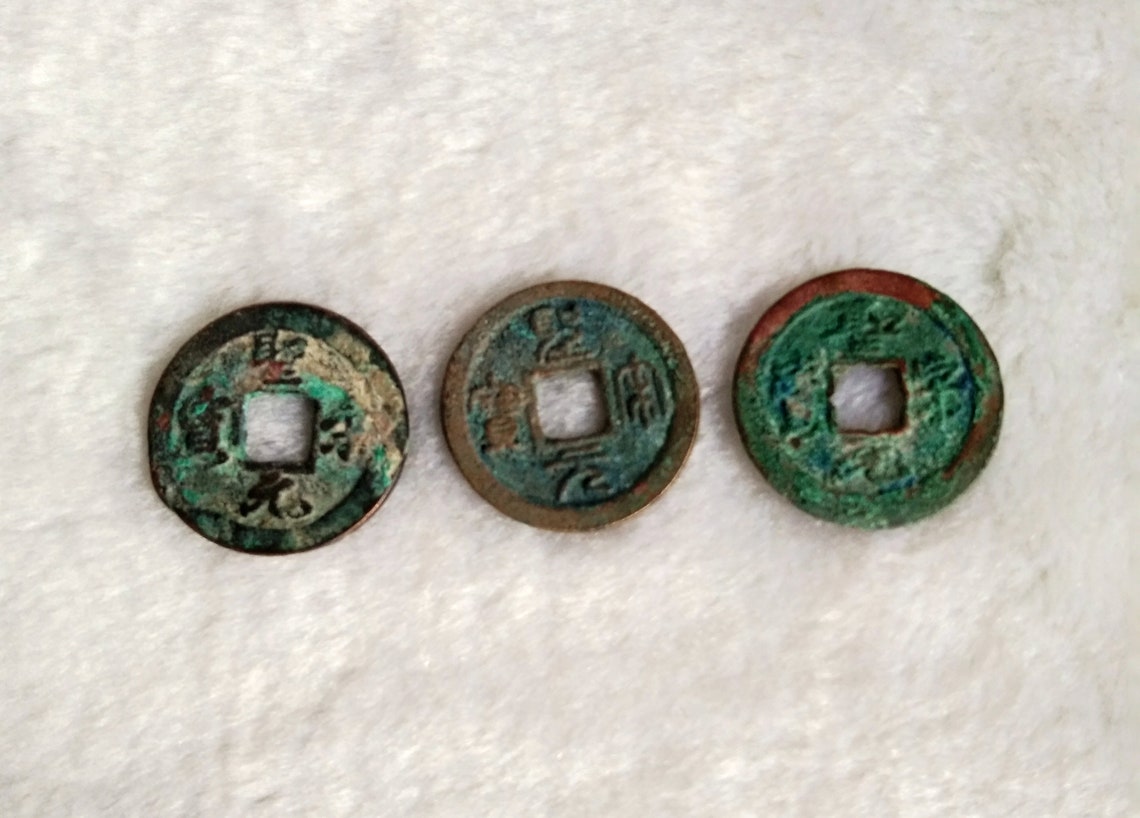Antique Chinese Brass Coins with square holes 3 Different Etsy