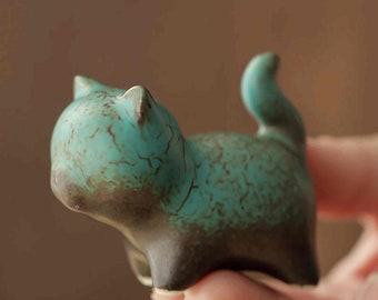 Chinese Yixing Zisha Tea Pet Statue, Carving Cat Image