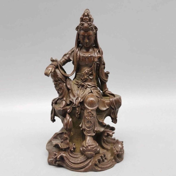 Exquisite Chinese ancient Brass Carved Kwan-yin Statue, home decoration, creative and cute decorations