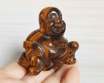 Natural tiger eye gem carved buddha tea pet statue E715