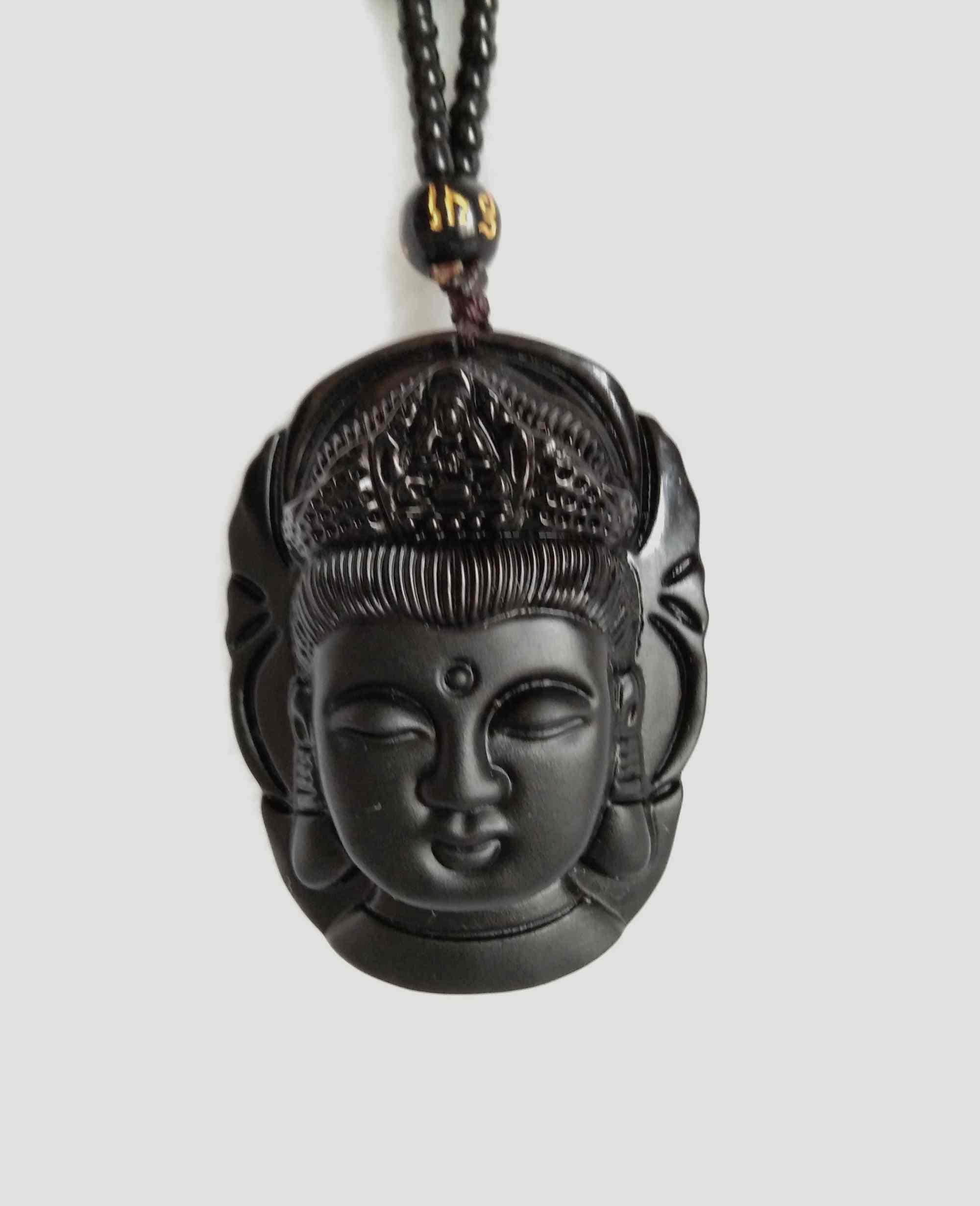 Natural obsidian carved Kuanyin amulet pendant F172 | Etsy