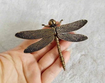 Brass Hand Carved Dragonfly Statue, The wings are removable, home decoration, creative and cute decorations