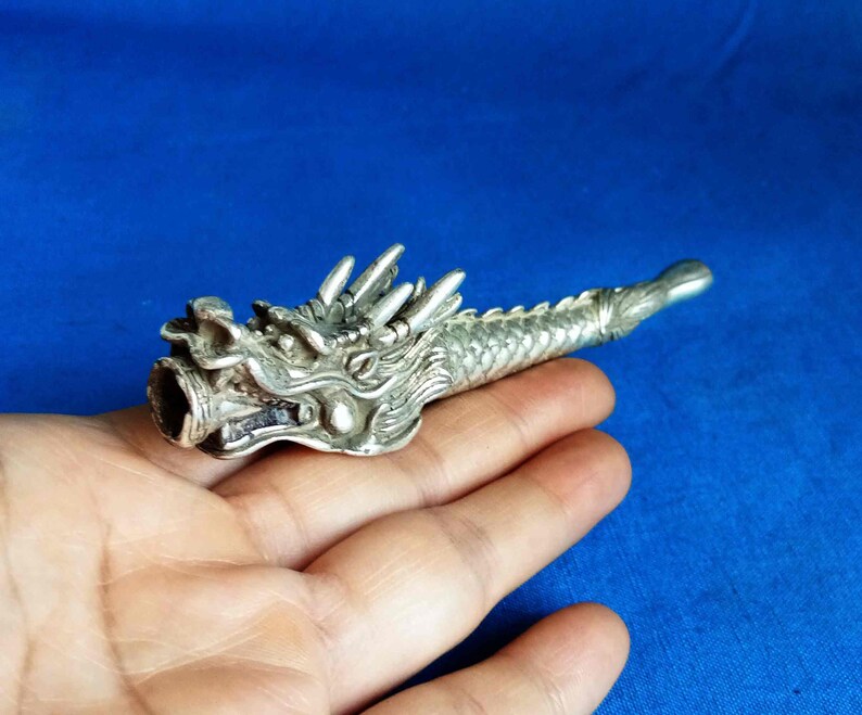 Tibet Silver Handcarved Dragon Head Pipe Accessory Retro Etsy